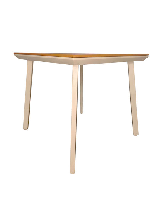 Bar Table for Small Outdoor Spaces Aluminum with Wooden Surface Synergy Cappuccino 80x80x74cm
