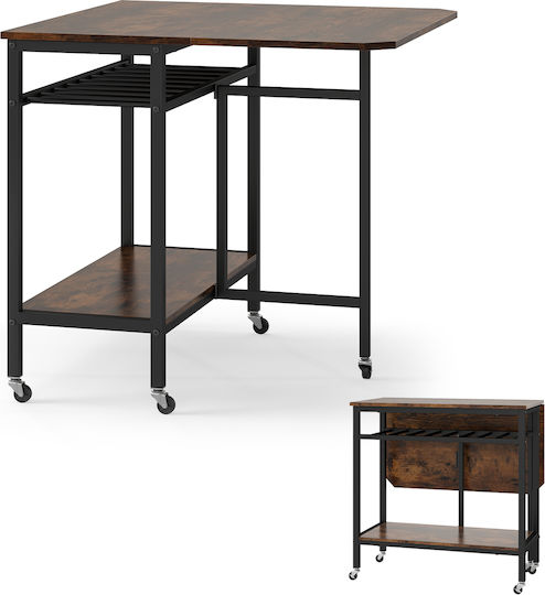 Collapsible Wooden Kitchen Table with Metal Frame Brown 75x80x75cm