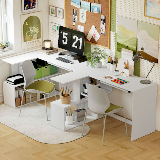 Corner Desk Wooden White 120x100x76cm