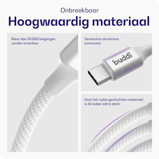 Buddi USB 2.0 Kabel USB Typ-C männlich - USB-A 12W Weiß 3m