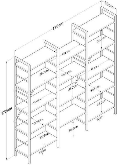 Metal Wall Bookcase Brown 172x30cm