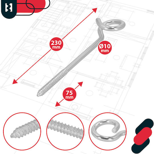 Kotarbau Deckenhaken Drehschraube Verzinkter Edelstahl 230 Mm Hardcase-Set 2 Stücke