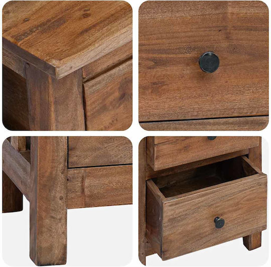 Нощно Шкафче От Масивно Дърво Кафяво 40x30x51см