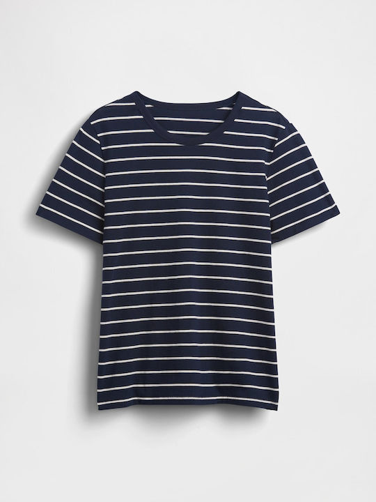 Women's Crop Cotton Striped Navy Blue & White Stripe Top