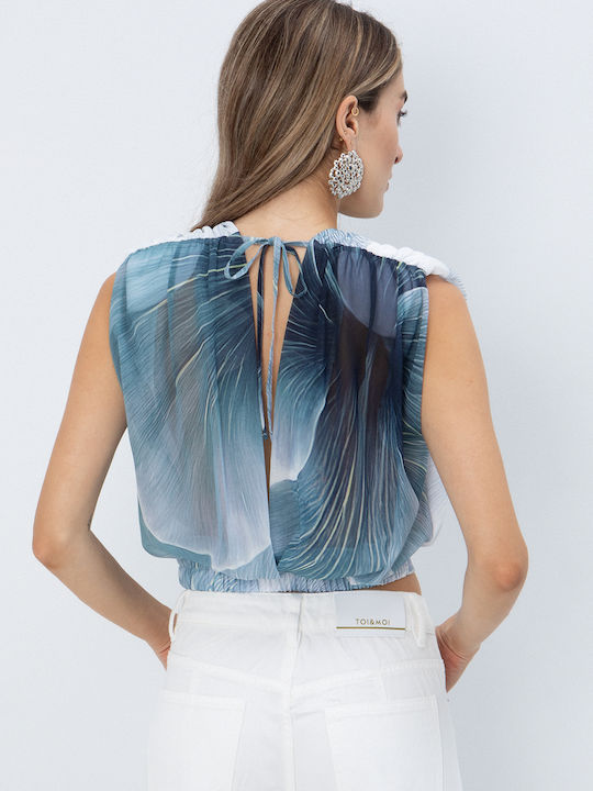 Women's Sleeveless Blouse with V-Neckline Floral