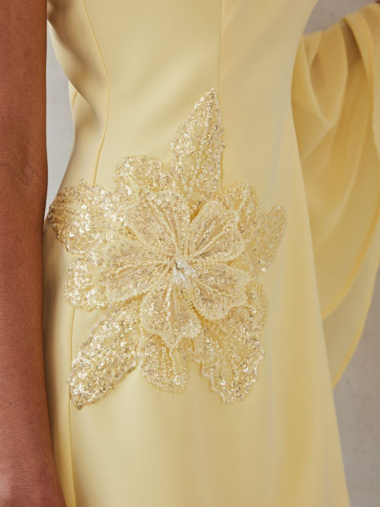 Καλοκαιρινό Mini Βραδινό Φόρεμα Ντραπέ Butteryellow