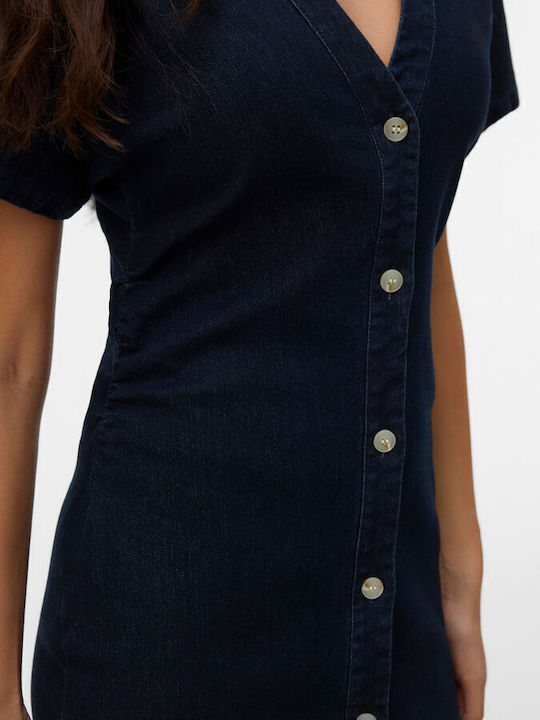 Sommer Midi Hemdkleid Denim Dunkelblau