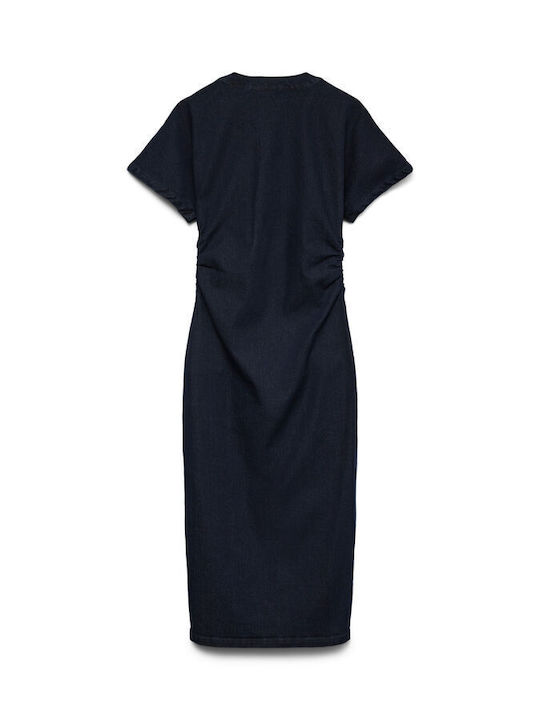 Sommer Midi Hemdkleid Denim Dunkelblau