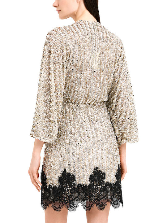 Dolce Domenica Rochie Mini de Seară cu Dantelă Negru-Bej-Auriu