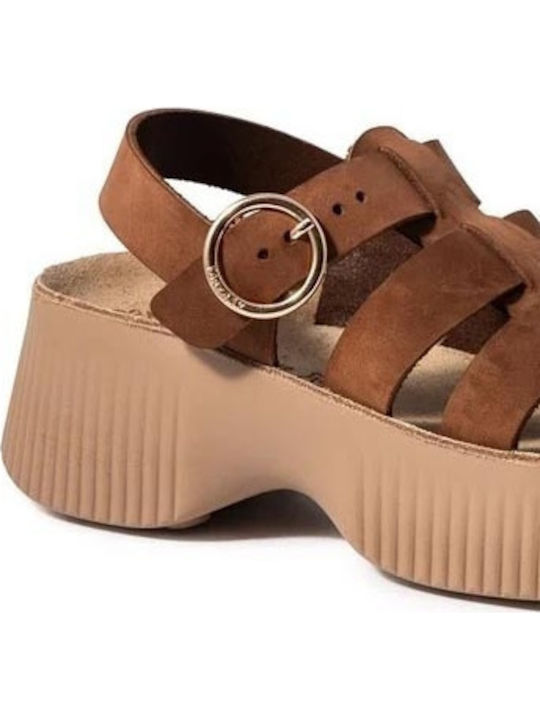 Leder Flache Damen Sandalen Cacao