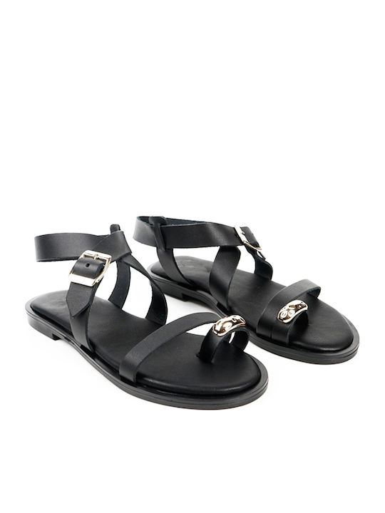 Leather Women's Flat Sandals Black