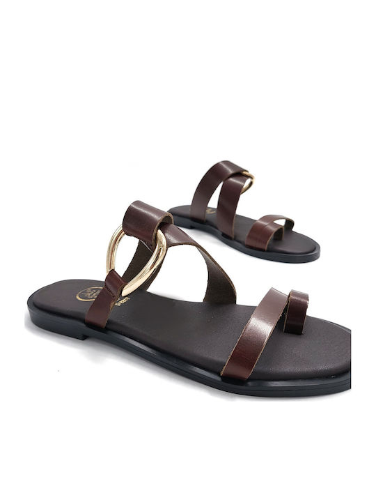 Leather Women's Flat Sandals Brown