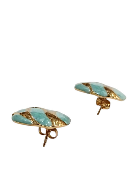 Kalliopi Silver Gold Plated Steel Stud Earrings Light Blue