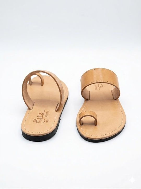 Leather Women's Flat Sandals Beige