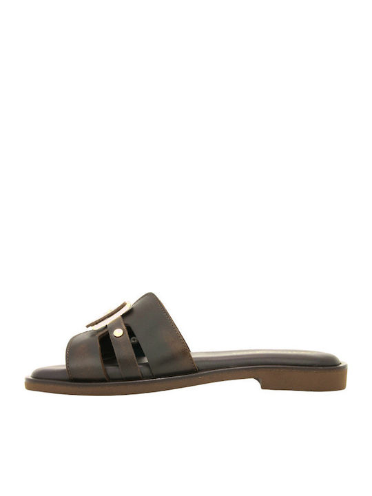 Leather Women's Flat Sandals Brown