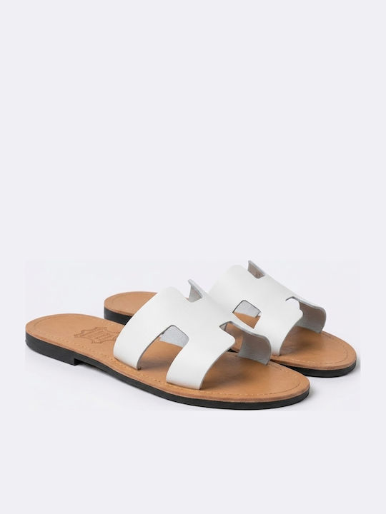 Leather Women's Flat Sandals White