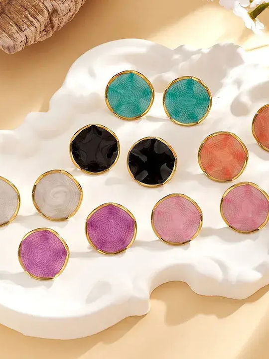 Single Steel Gold Plated Stud Earrings with Purple Stones