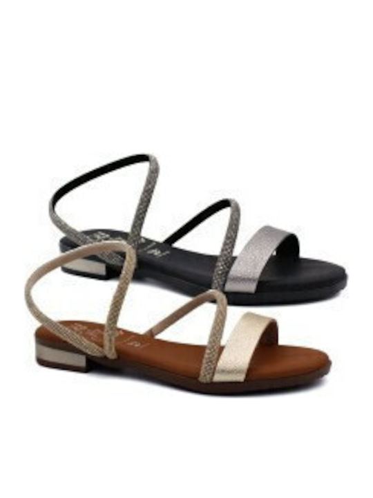 Leather Women's Flat Sandals Gold