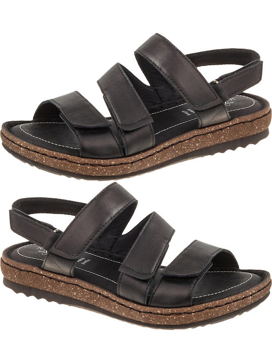 Leather Women's Flat Sandals Black