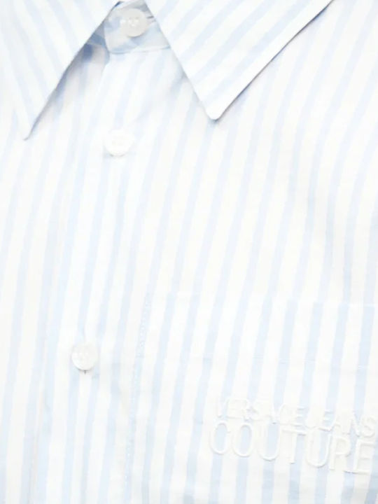 Short Sleeve Denim Shirt in Regular Fit Striped White-Light Blue