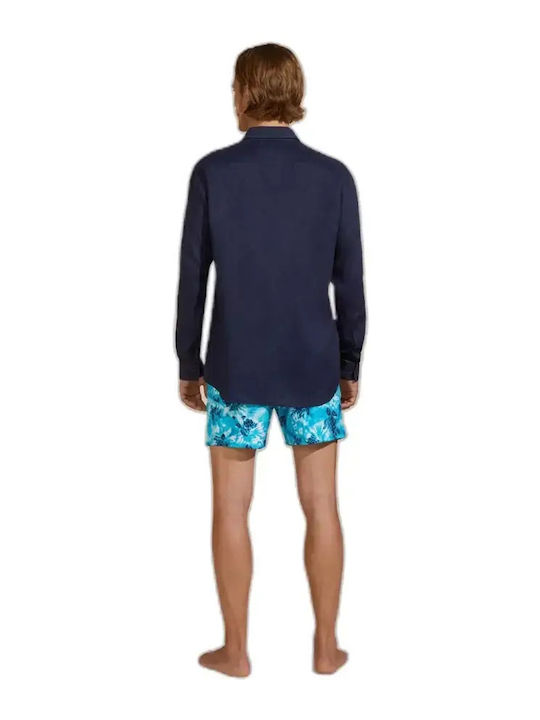 Short Sleeve Linen Shirt Bleu Marine
