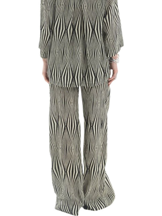 Women's Fabric Trousers Blackecru
