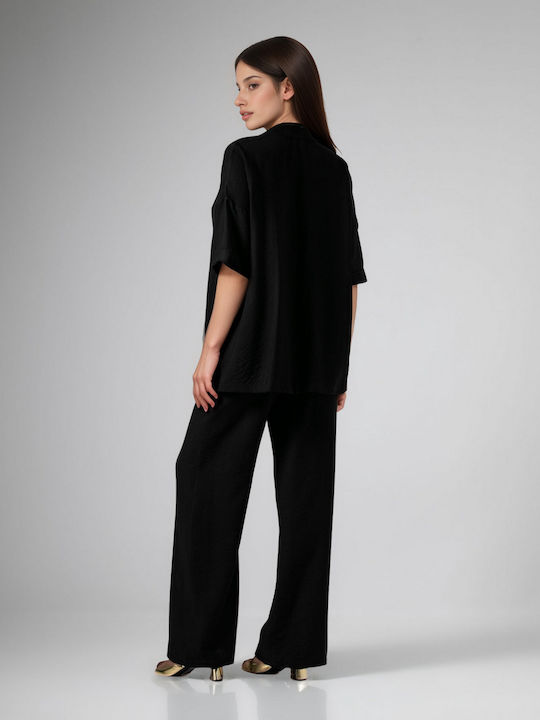 Women's Black Set with Trousers with Rubber Band in Loose Fit