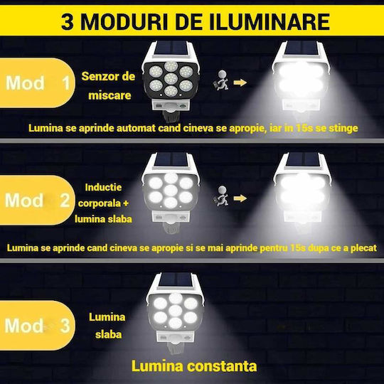 Lampă Solară Alb Rece cu Senzor de Mișcare și Telecomandă IP65
