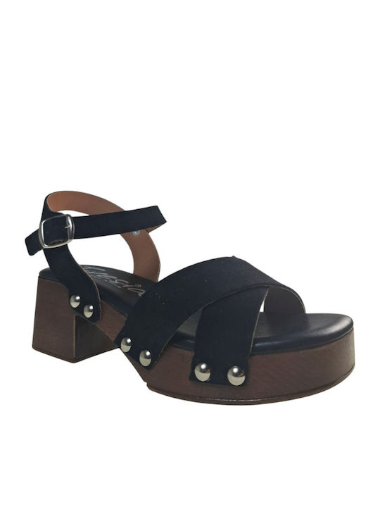 Leather Black Sandals -484-01-Black