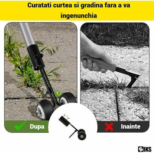 Dispozitiv Siks Pentru Îndepărtarea Buruienilor Din Rosturi Pavaj Borduri Pe Roți Tip Weed Snatcher Corp Metalic Durabil Mâner Reglabil Sistem De Fixare Extracție Rapidă Negru