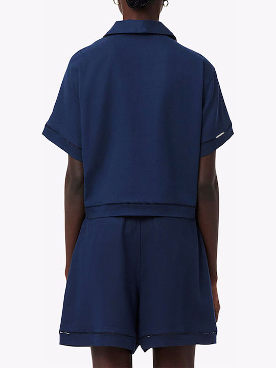 Κοντομάνικο Γυναικείο Λινό Πουκάμισο Darkblue
