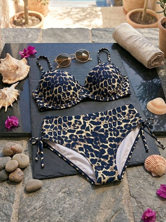 R0555 Set Bikini με Ελαφριά Ενίσχυση Animal Print Λεοπαρ Γκρι