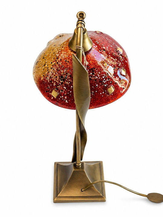 La Belle Maison Glass Vintage Table Lamp for E14 Socket with Red Shade and Bronze Base D2038