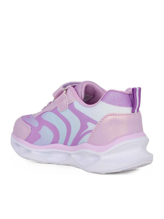 Kids Sneakers with Hoop & Loop Closure & Lights Lilac