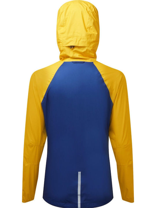 Packable Women's Jacket Running Waterproof and Windproof Dark Cobalt and Solar Yellow