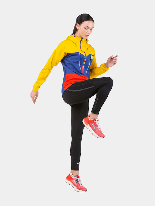 Packable Women's Jacket Running Waterproof and Windproof Dark Cobalt and Solar Yellow