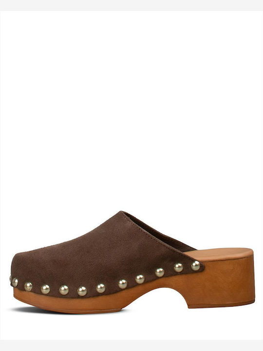 Mules With Heel In Brown Colour