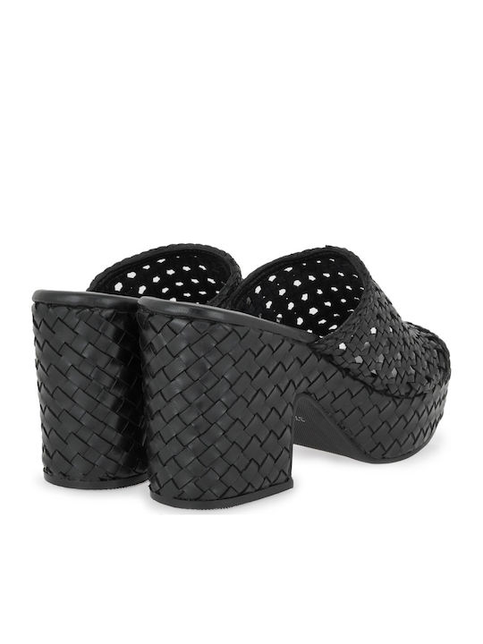 Leather Mules With High Heel In Black Colour