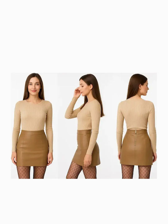 Leather Mini Skirt Brown