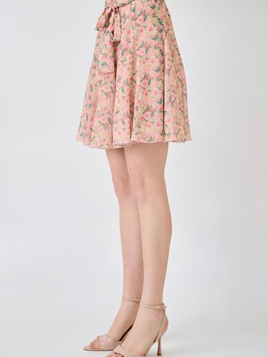 Ψηλόμεση Mini Φούστα Floral Ροζ