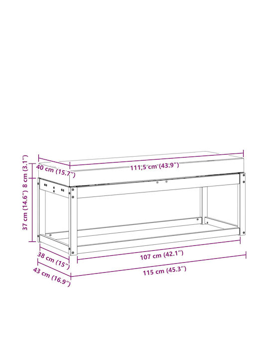 Outdoor Wooden Bench With Cushions 115x43x45cm
