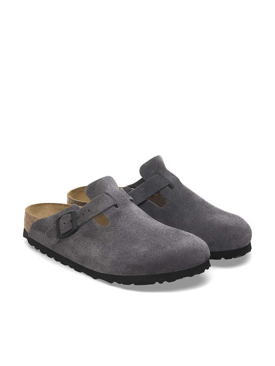 Birkenstock Γυναικεία Δερμάτινα Σαμπό Γκρι
