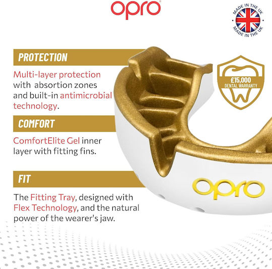 Μασέλα Opro Gold Level Self-fit Youth Mouthguard White Gold