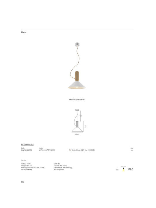 VK Lighting White Pendant Ceiling Light
