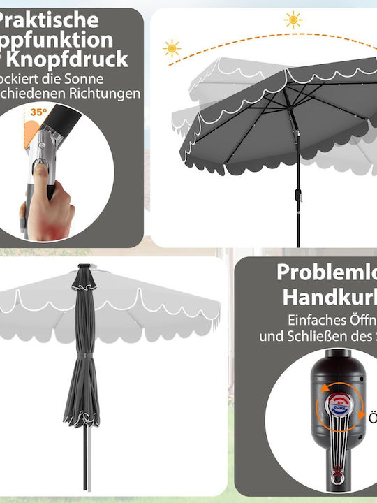 Professioneller Rundschreiben Garten- und Terrassen-Sonnenschirm Metall Grau mit LEDs Durchmesser 3m NP13192GR