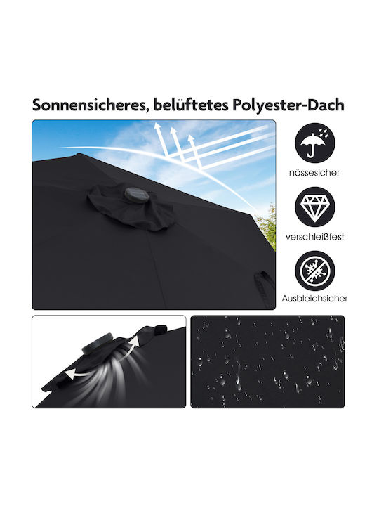 Garten- und Terrassen-Sonnenschirm Boden Rundschreiben Metall Schwarz mit Basis und LEDs Durchmesser 2,3 m NP12190BK