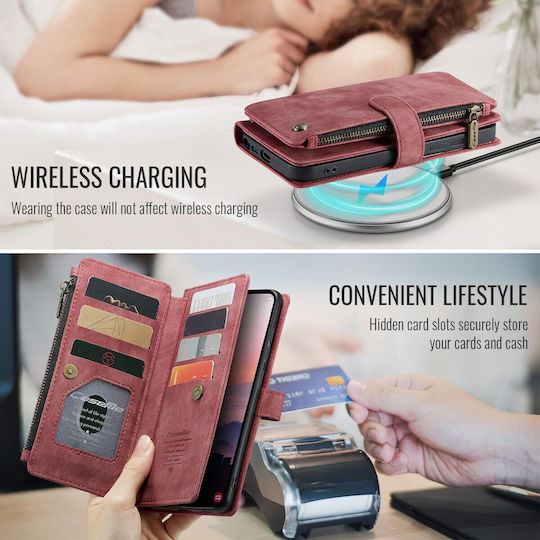 Caseme C30 Samsung Galaxy S26 Ultra 5g Card Slots Zipper Wallet Synthetic Leather Case Red