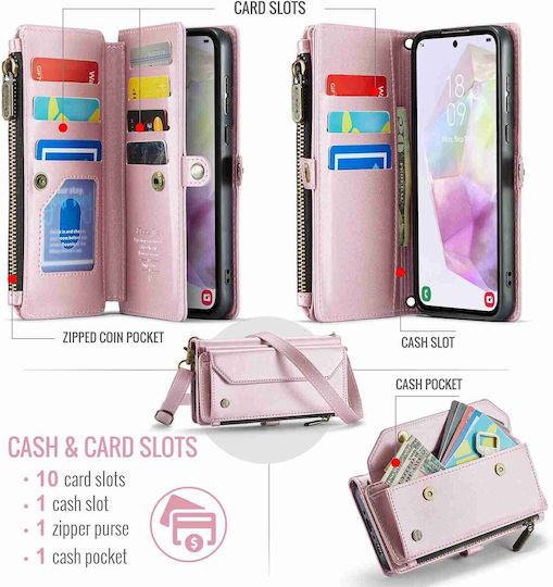 Caseme 008 Samsung Galaxy A35 Θήκη Πορτοφόλι Αποσπώμενη Θήκη Σιλικόνης Pink