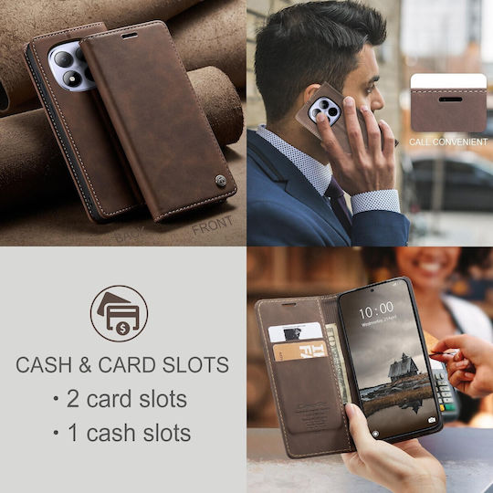 Caseme 013 Xiaomi Redmi Note 15 Pro 4g Retro Leather Θήκη Βιβλίο Brown