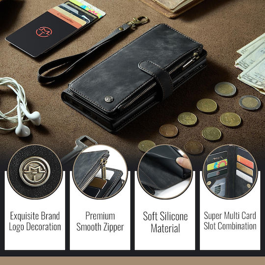 Caseme C30 Iphone 17 Pro Max Card Slots Zipper Wallet Synthetic Leather Case Black